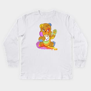 Painter Teddy Bear Kids Long Sleeve T-Shirt